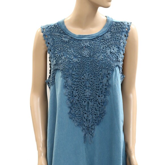 Free People Lavender Fields Mini Dress Tank Floral Cutwork Cotton Blue S 284166 - Picture 6 of 9